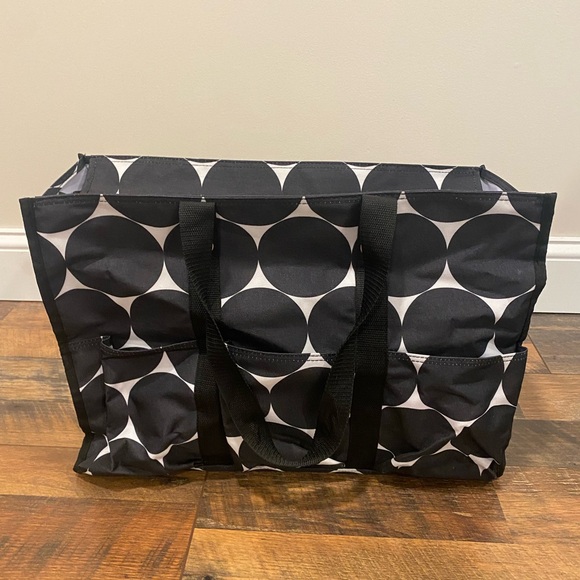 Black and White polka dot Thirty One super organizing utility zip top Tote Bag - Picture 1 of 4